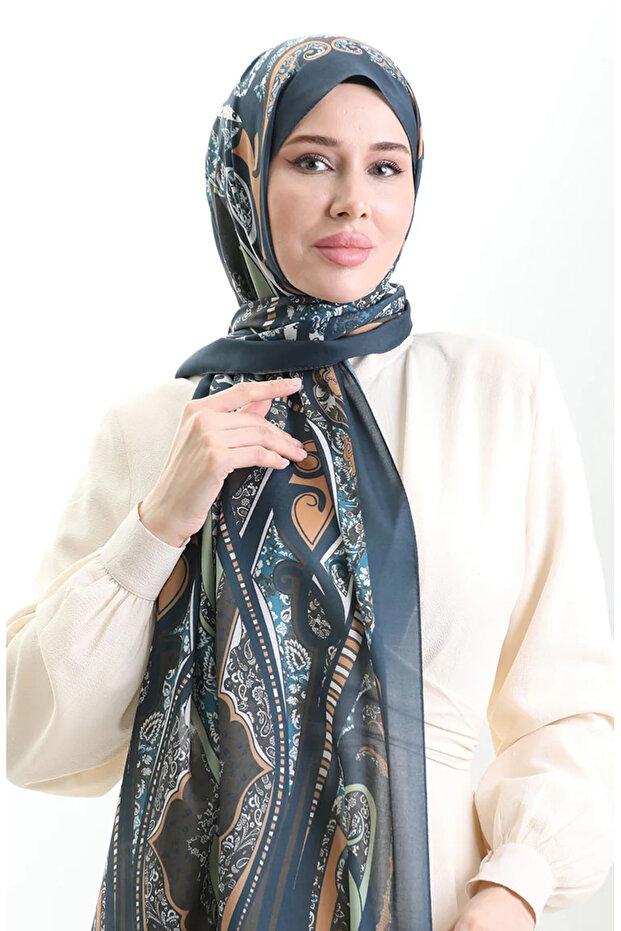 شال ناعم منقوش 70313-02 أخضر زيتوني