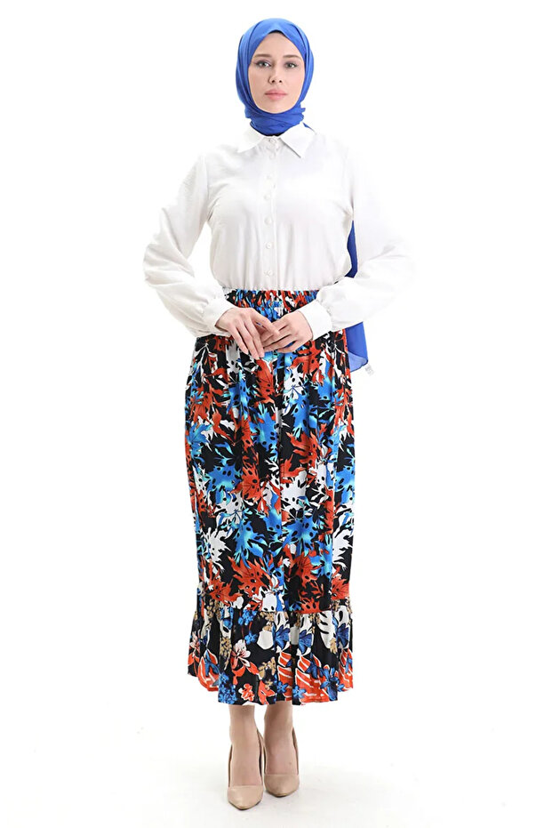 Viscose Fabric Elastic Waist Ruffle Skirt 2012g-02 Cobalt Blue