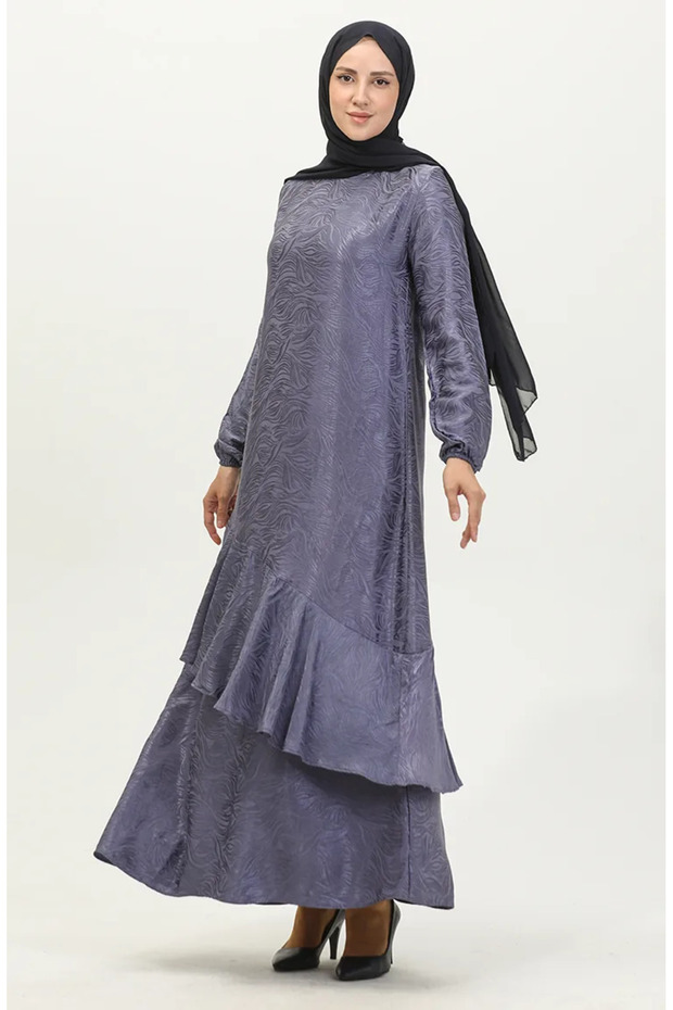 Volan detailed jacquard dress 81866-01 gray