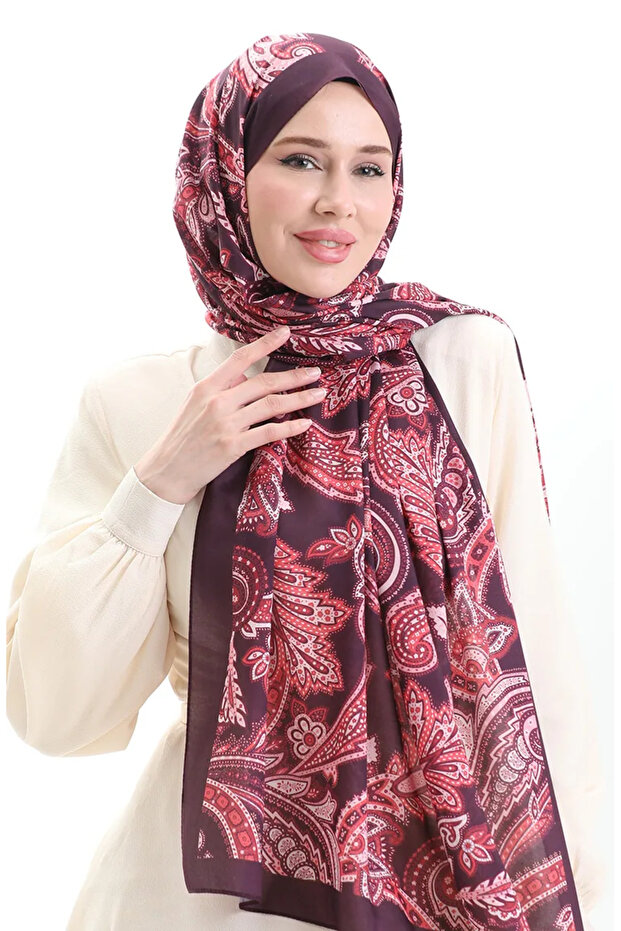 نمط عرقي شال ناعم 70296-20 بلون المرجاني البرقوق