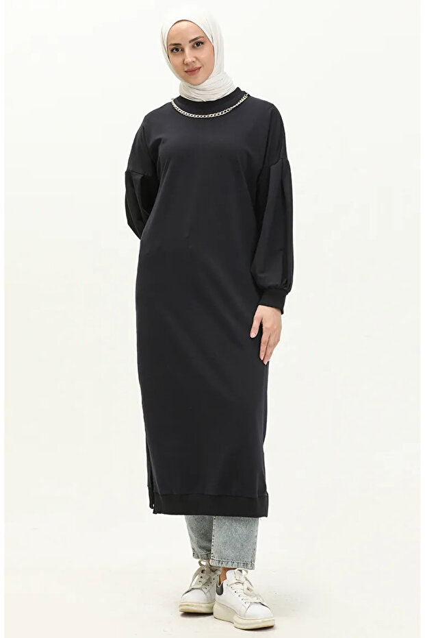 Long sports tunic with necklace 70020-02 navy blue