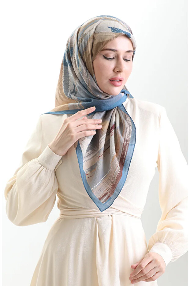Karaca patterned natural fiber scarf 82019-12 indigo brown