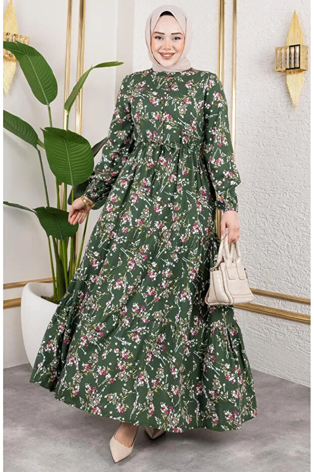Lace-Up Viscose Dress at the Waist 7122-05 Khaki