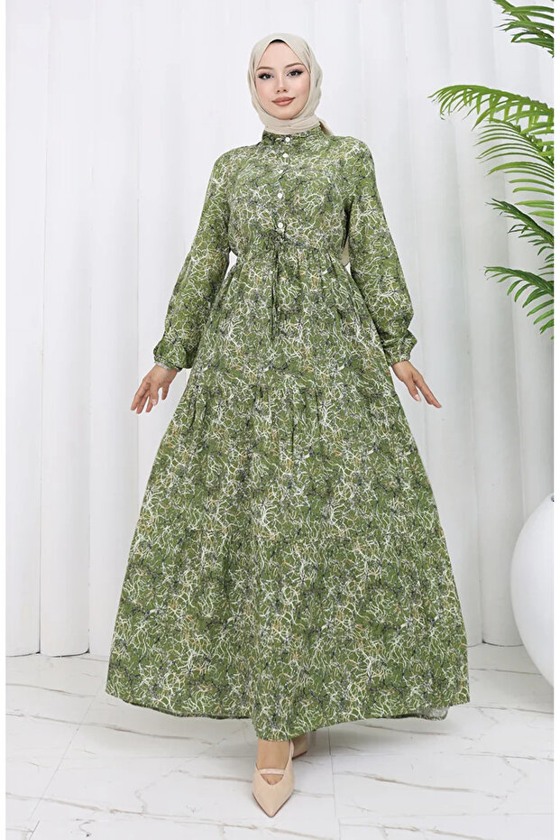 Mixed pattern dress 0352-04 khaki