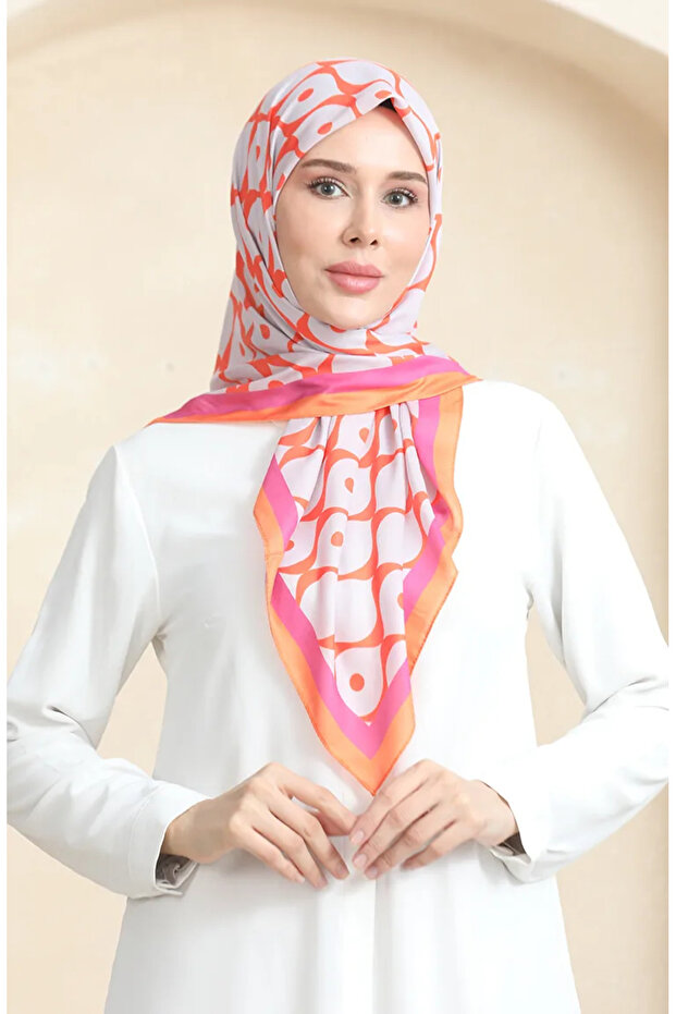 Soft Cotton Scarf 19090-14 Light Gray Orange