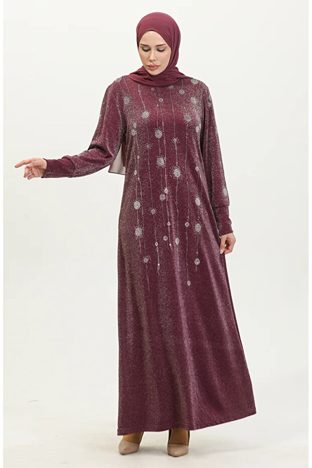 Embellished Glittery Dress 0408-02 Plum