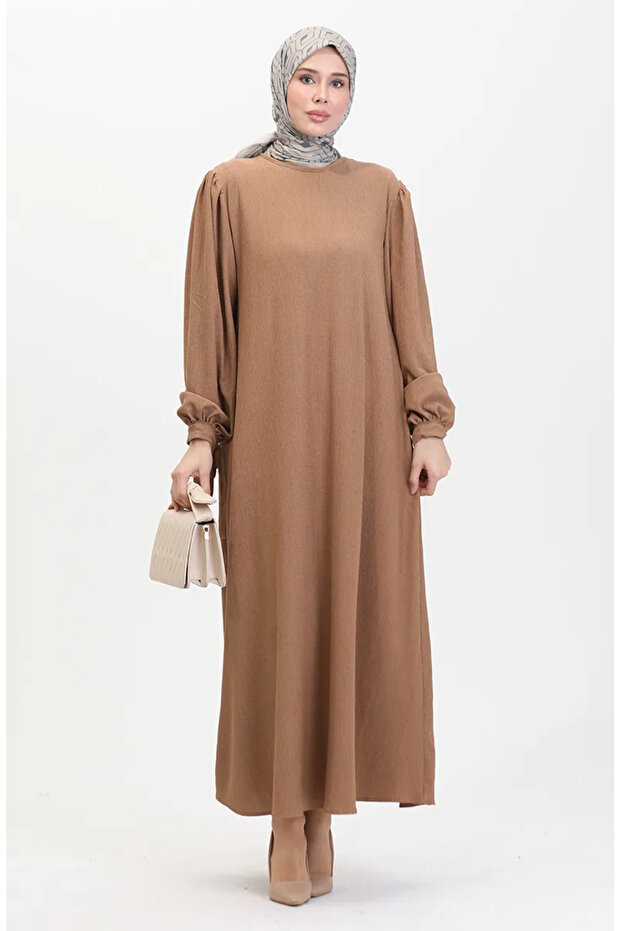 Gathered sleeve dress 1053-04 mink