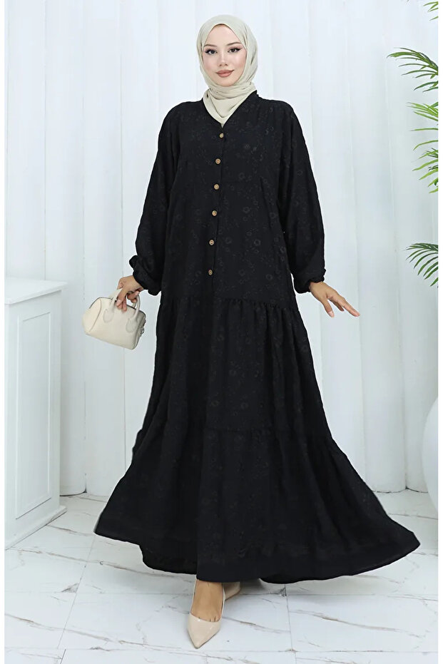 Viscose Fabric Half Button Dress 0062-04 Black
