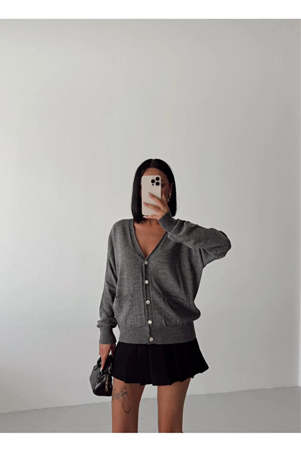 Sirena Pocketed Knitwear Cardigan - Smoked