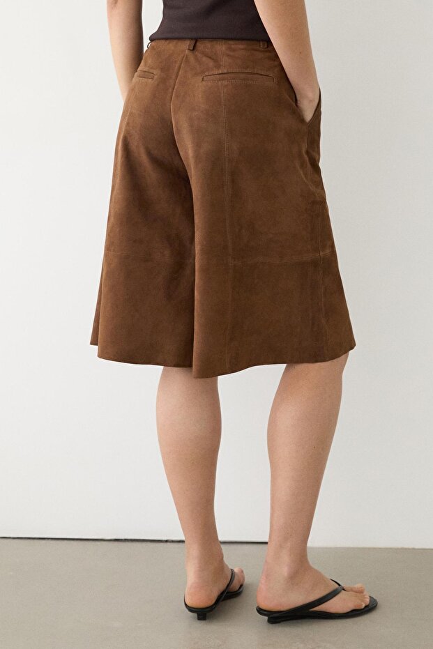 Kısa süet deri bermuda şort - 3