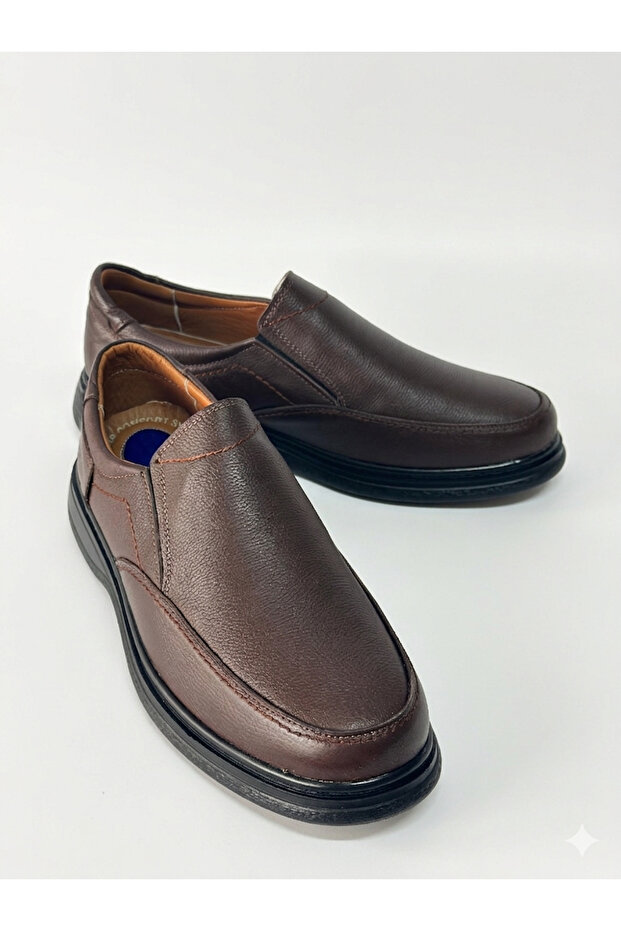 Men's Genuine Leather Ultra Comfortable Gel-Lined Lightweight Orthopedic Poly Everyday Comfortable Brown Dad Shoes
