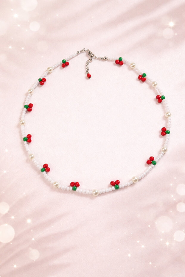 Handmade Trend Cherry Necklace-Jablonex Sand Beads Cherry Necklace-Cherry Pattern 90S Necklace-Cherry Necklace