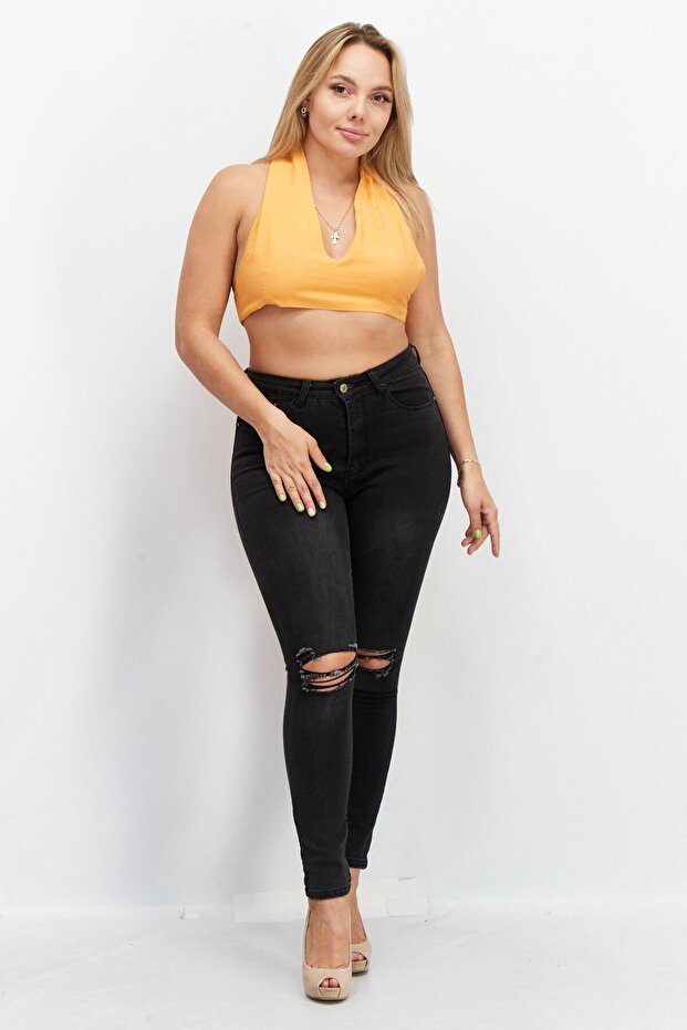 Design Women Halter Neck Sleeveless Crop Top, Orange