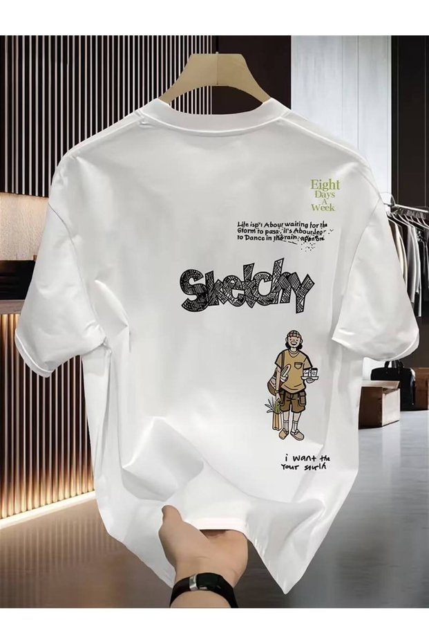 Oversized White Unisex T-Shirt Printed Relaxed Fit Casual Stylish Streetwear
