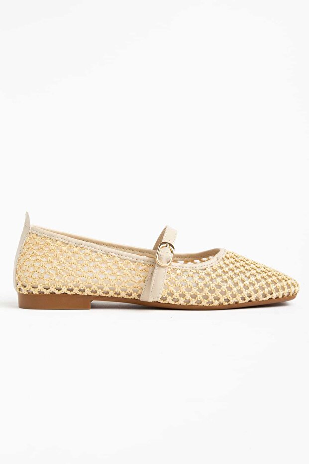 Amalfi Beige Women's Straw Mesh Ballerinas