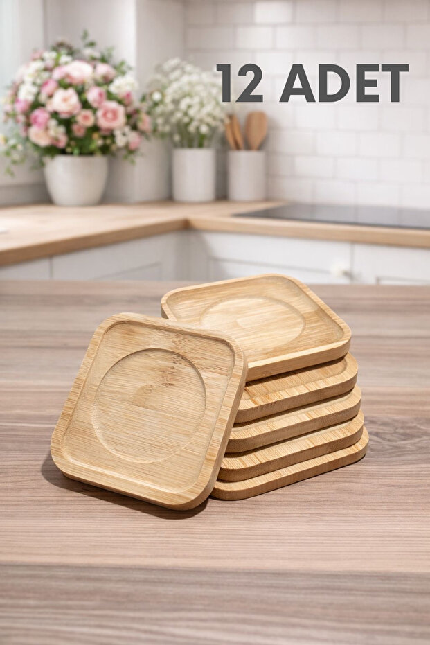 12 Pieces Square Model Wooden Tea Cups - Cup Coaster Set