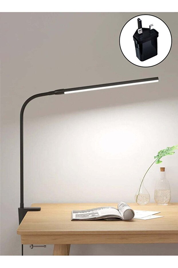 مصباح قراءة LED برأس مفرد ، مصباح طاولة قابل للطي بذراع متأرجح مع مشبك، قابل لتعديل شدة الإضاءة