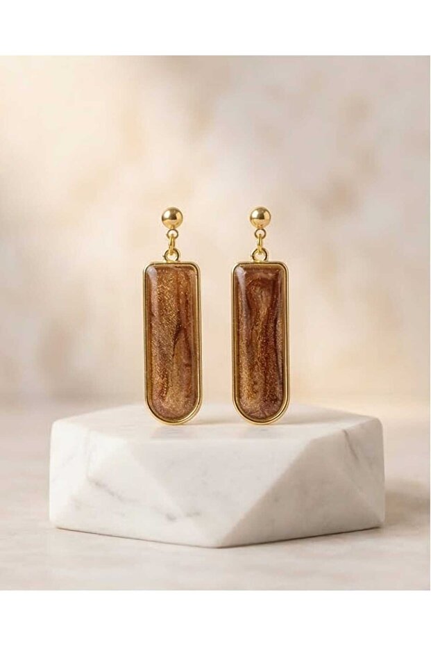 Gold Glittery Polymer Clay & Epoxy Design Earrings (Stainless Steel Nails)