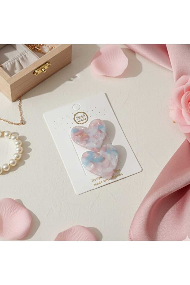 Romantic Pastel Heart Figured Pen Buckle Set of 2 - 4X4 cm