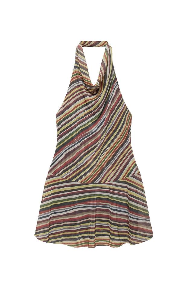 Kısa halter çizgili elbise - 3