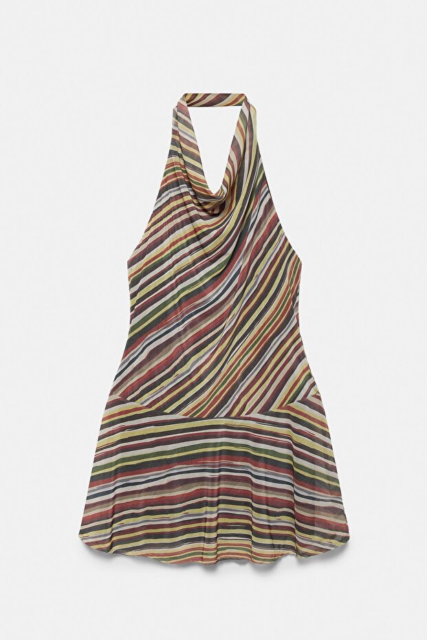 Kısa halter çizgili elbise - 7