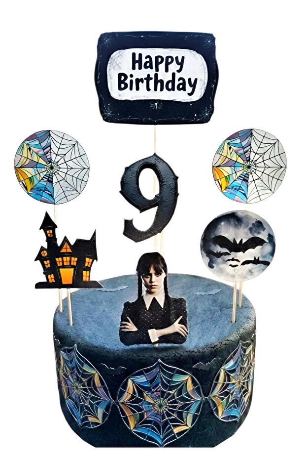 Wednesday Cake Decoration and Wednesday 9Th Birthday Concept - Thick Paper Printing