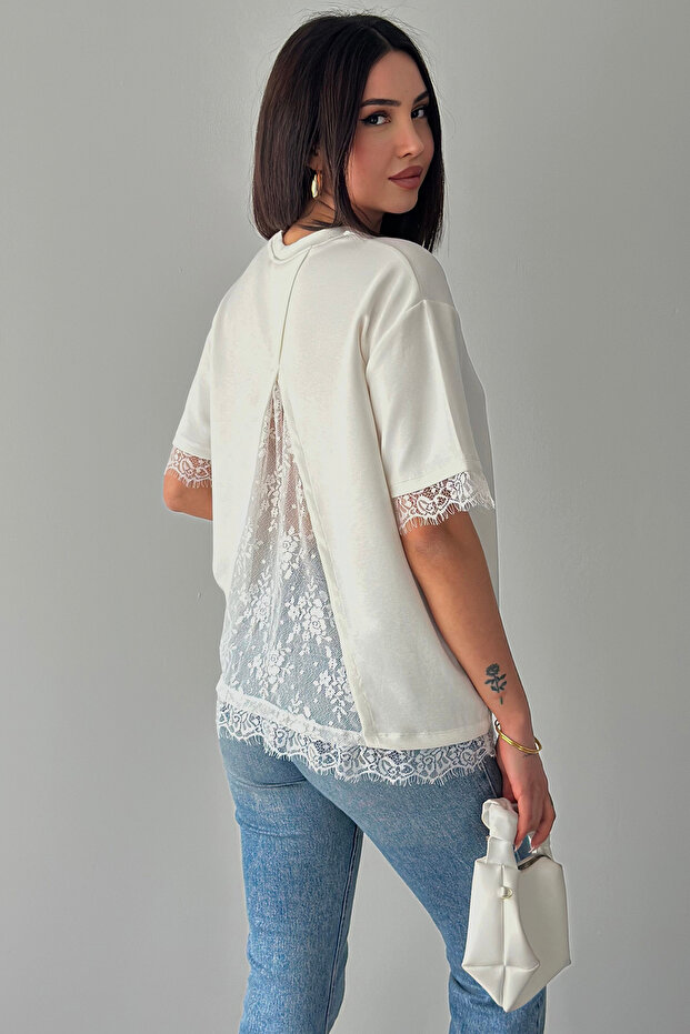 Women's Lace Detailed T-Shirt – Black Lace Back Stylish Blouse