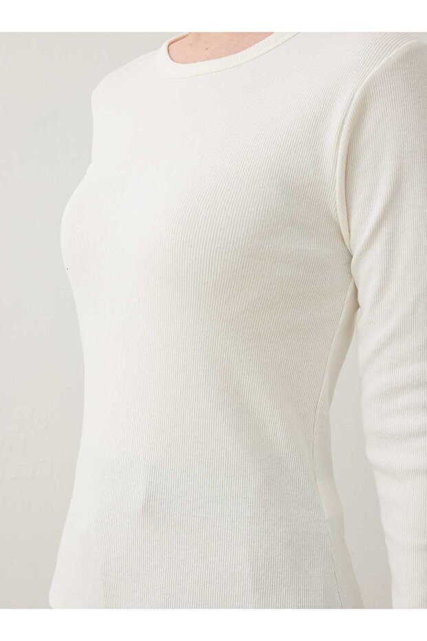Tricou de damă Basic cu guler rotund - Ecru - - 4