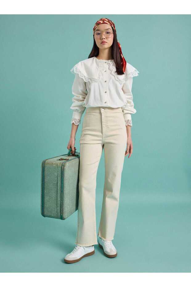 Esnek Kumaşlı Basic Denim Pantolon - Bej -