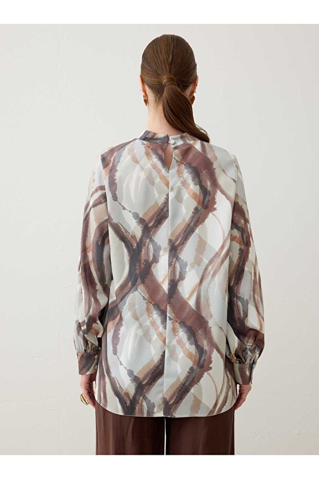 Brush Paint Patterned Basic Tunic - Brown Patterned - - 6