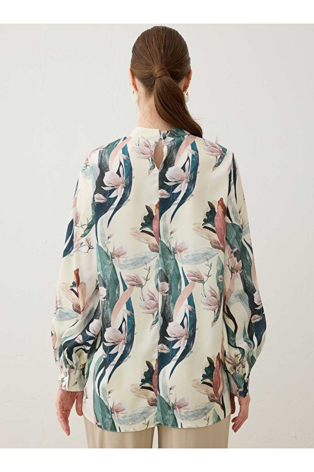 Printed Basic Tunic - Green Leaf Patterned - - 5