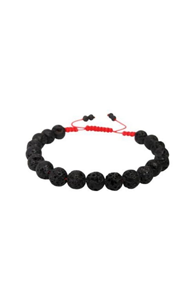 Lava Stone Knitted Bracelet 8 mm (Red String)