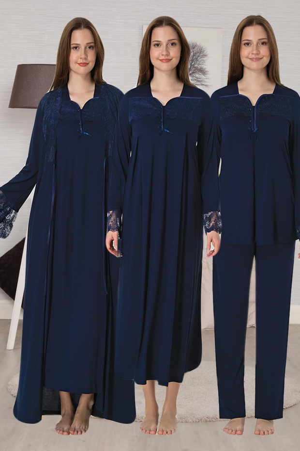 4-Piece Maternity Pajama Set | Breastfeeding-Friendly Nightgown, Dressing Gown, Pajama Set (Top and Bottom)