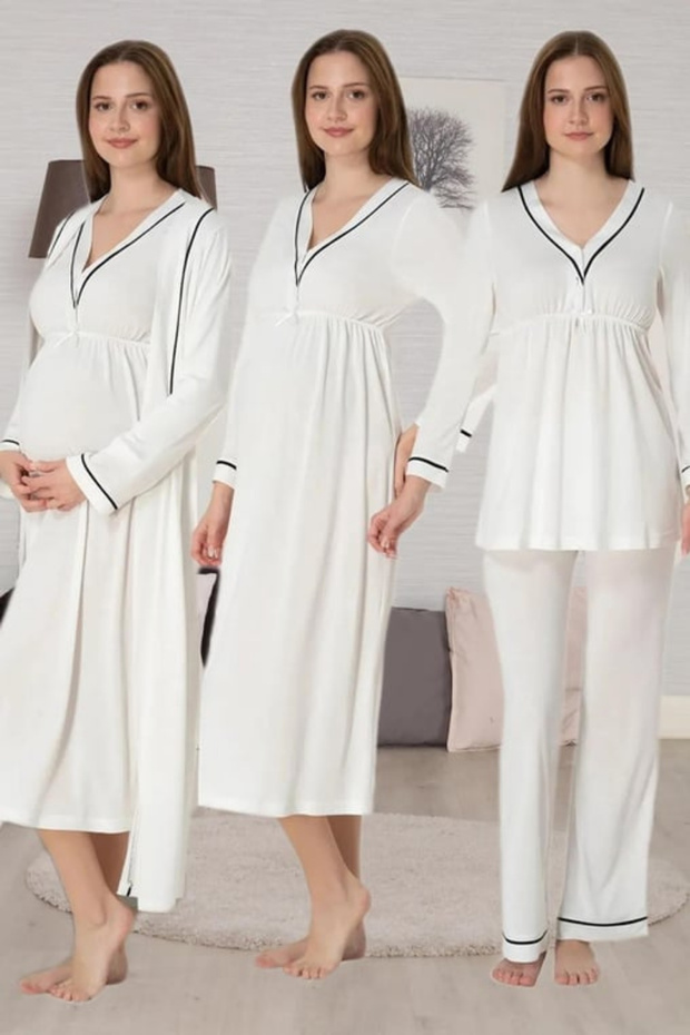 4-Piece Maternity Pajama Set | Breastfeeding-Friendly Nightgown, Dressing Gown, Pajama Set (Top and Bottom)