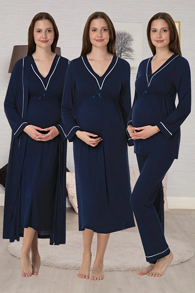 4-Piece Maternity Pajama Set | Breastfeeding-Friendly Nightgown, Dressing Gown, Pajama Set (Top and Bottom)