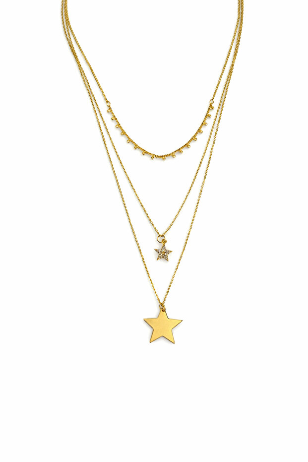 Three Row Chain Necklace with Star Figure