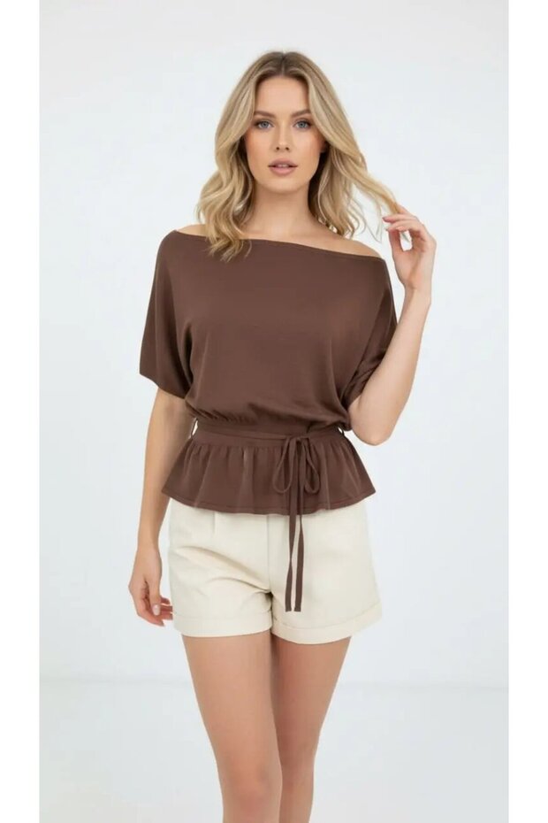 Women's Boat Neck Gipeli Bat Sleeve Viscose Trik Sweater 12466.Vrt