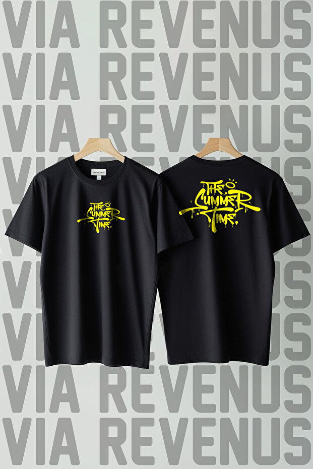 The Summer Time Front and Back Printed Crew Neck Loose Fit 100% Cotton Unisex Tshirt