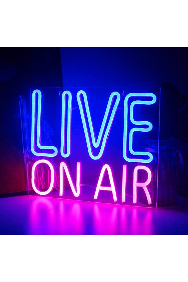 لافتة نيون Live On Air لتزيين جدار الاستوديو مقاس 32×39 مع قاعدة أكريليك بسمك 6 مم