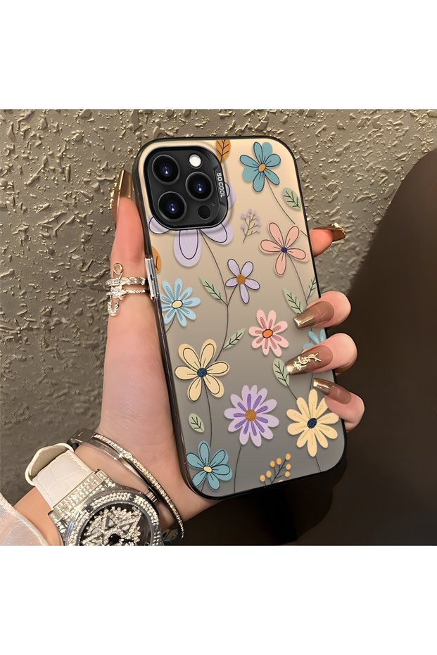 حافظة هاتف أنيقة متوافقة مع iPhone 16 Pro Max، مزينة بنقوش زهور وحماية ضد السقوط.