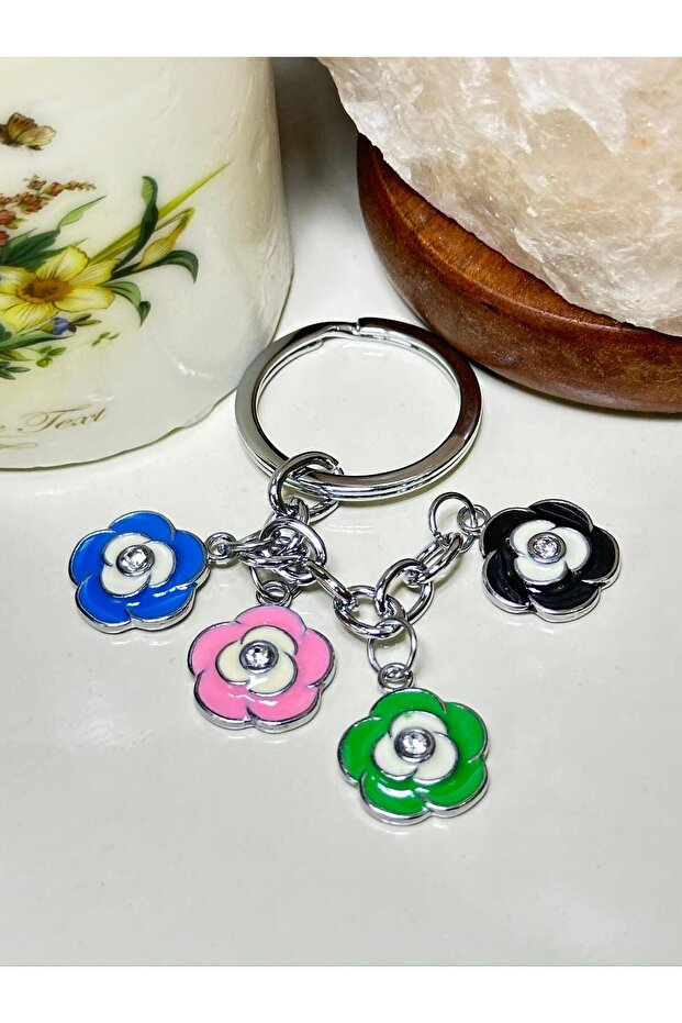 Spring Flowered Dangle Colorful Metal Keychain