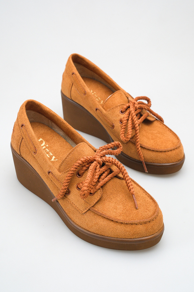 Tan Wedge Heel Daily Lace-Up Ballerina Shoes
