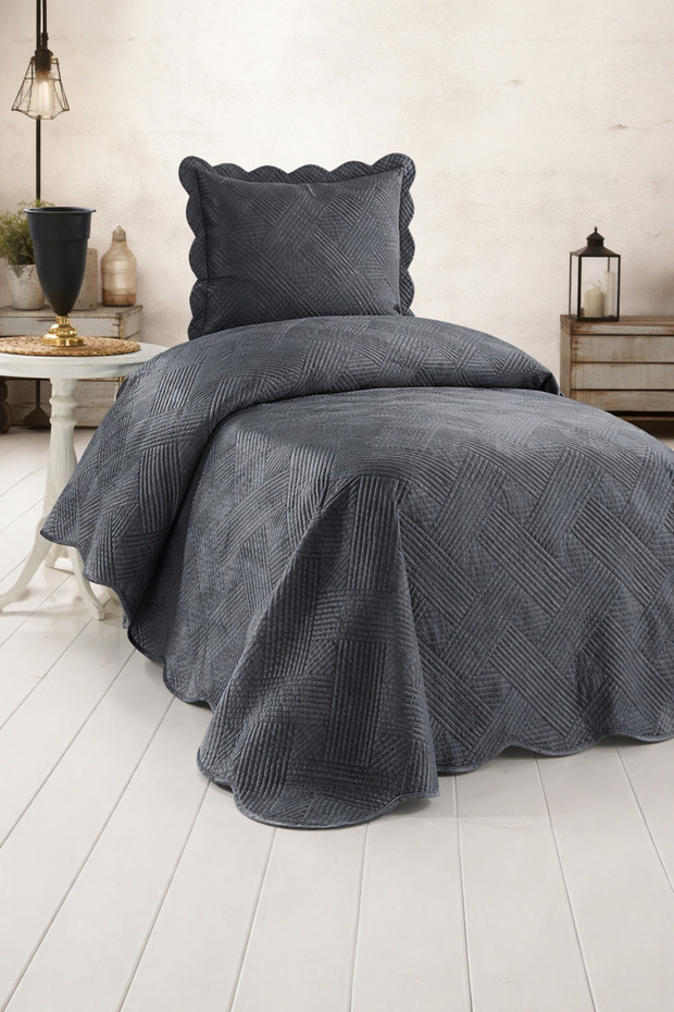 Toyo Vera Single Bedspread Set | 180X240 cm | Soft Velvet Texture | Modern & Stylish Room Decor