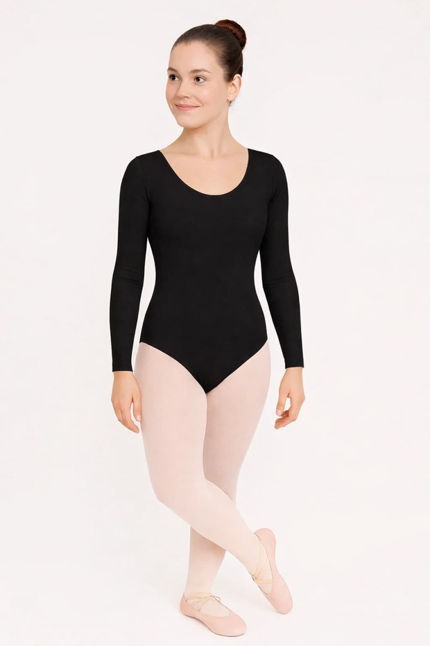 Black Long Sleeve Ballet Leotard-Adult