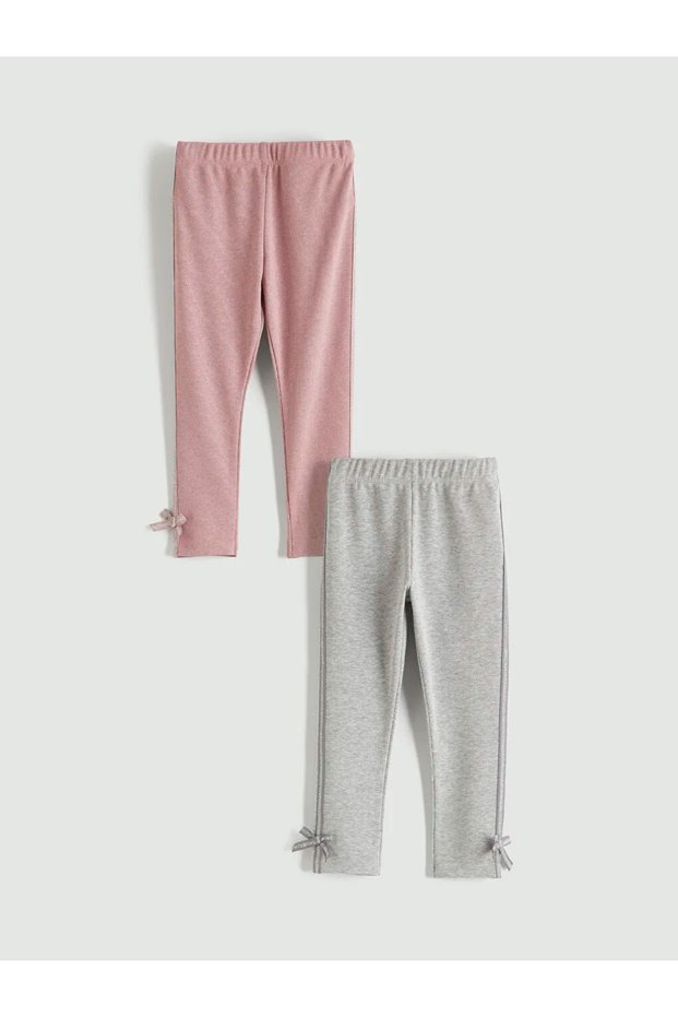 Pink Glittery Bow Detailed Girls' Tights, Pack of 2