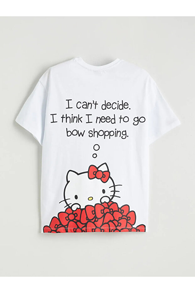 White Crew Neck Hello Kitty Printed Girl's T-Shirt