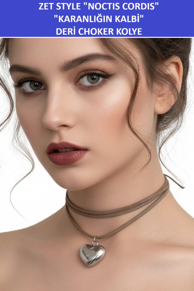 Zet Style Noctis Cordis Leather Choker Necklace – Gothic Mystical Women's Necklace with Heart Figure