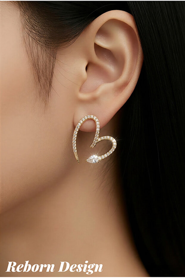 Gold Color Zircon Stone Snake Heart Model Earrings