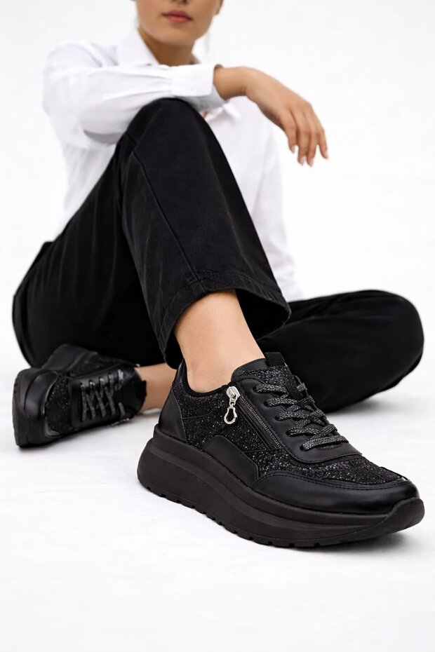 Side Zipper Shiny Trendy 5 cm Platform Women's Sneakers Sports Shoes