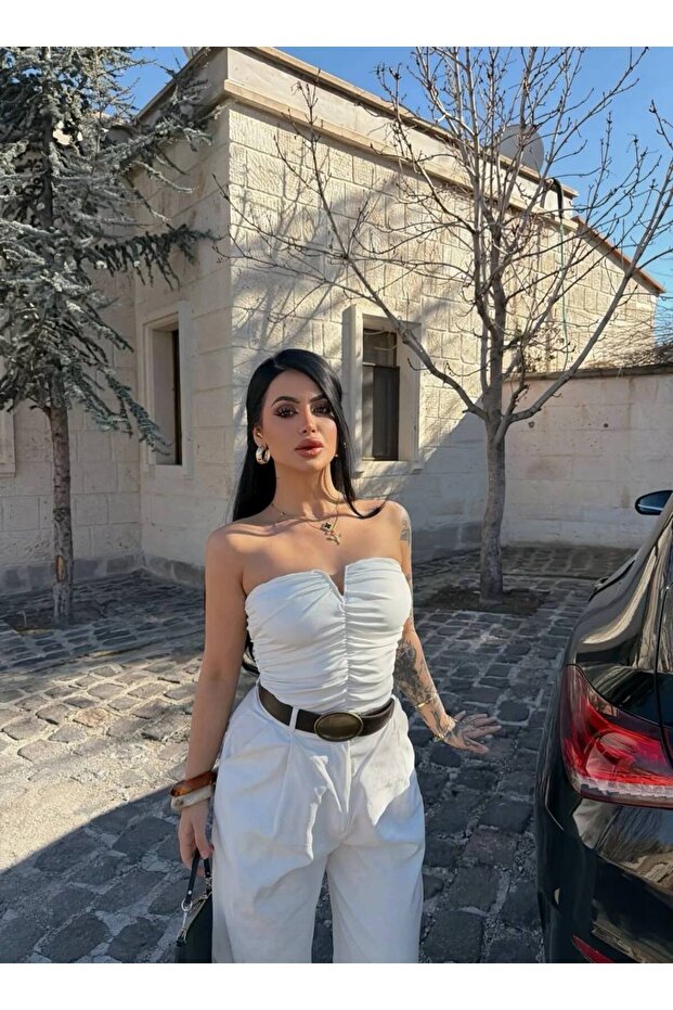 Strapless Gathered Bustier Stretchy Fit Summer Women's Blouse